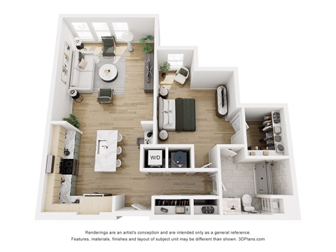 Floor plan for 1 bed, 1 bath, 938 sqft